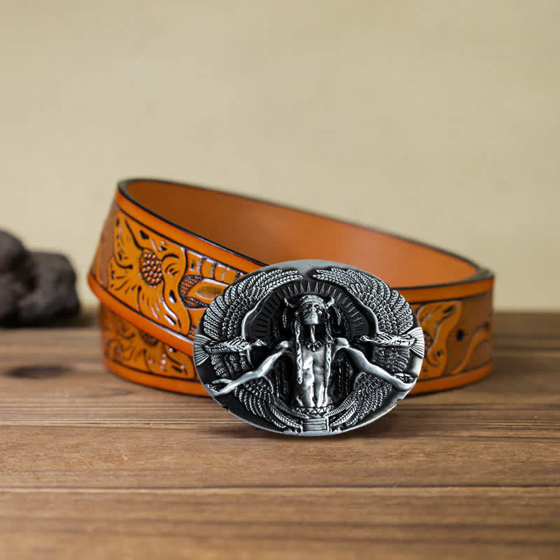 Men's DIY Indian Great Spirit Buckle Leather Belt - Image 12