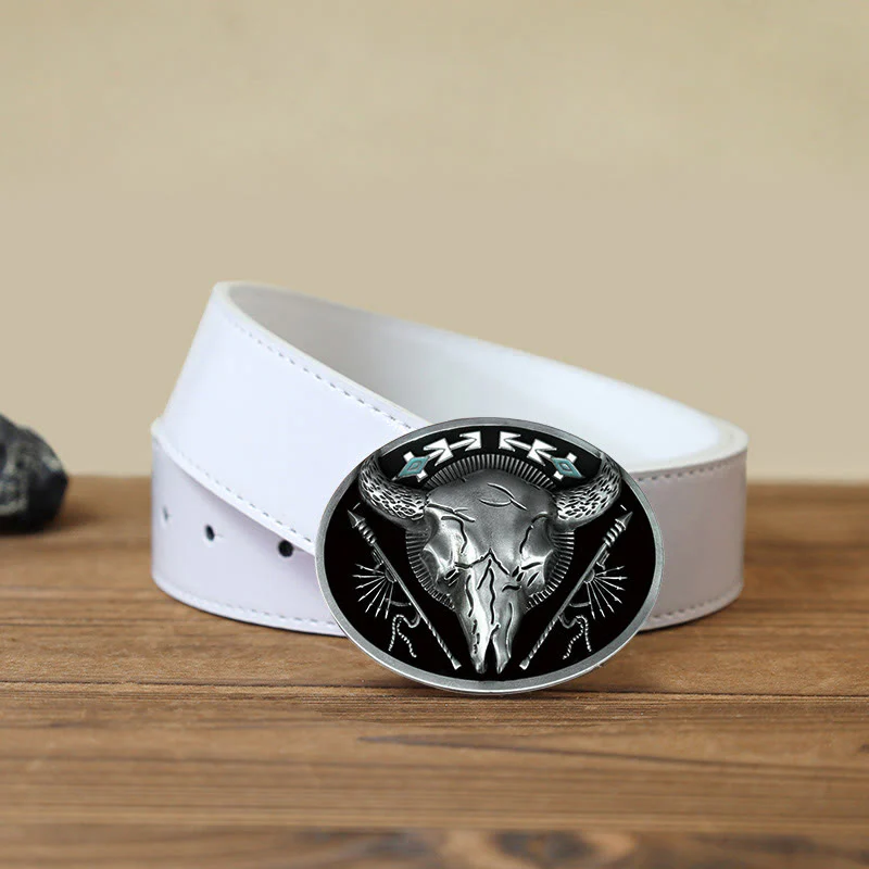 Men's DIY Indian Theme Bull Skull Buckle Leather Belt - Image 8