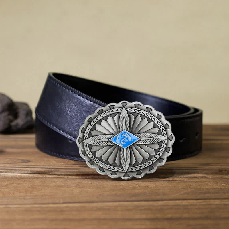 Men's DIY Indian Tribal Cross Totem Buckle Leather Belt - Image 13