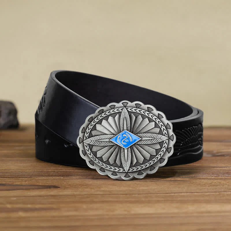 Men's DIY Indian Tribal Cross Totem Buckle Leather Belt - Image 14