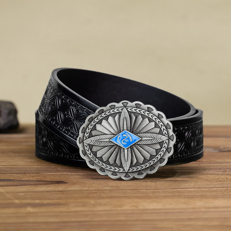 Men's DIY Indian Tribal Cross Totem Buckle Leather Belt - Image 15