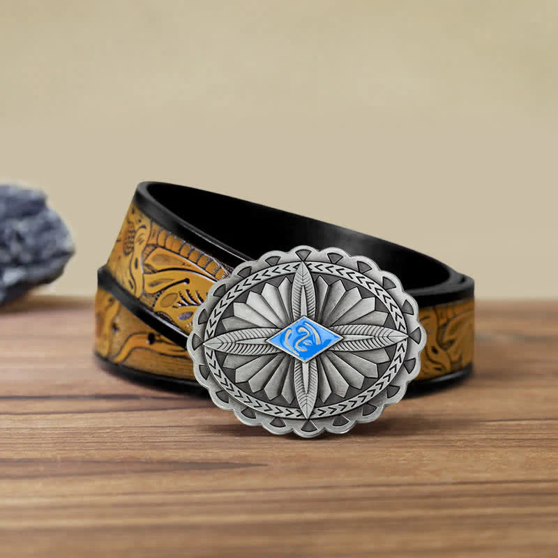 Men's DIY Indian Tribal Cross Totem Buckle Leather Belt - Image 18