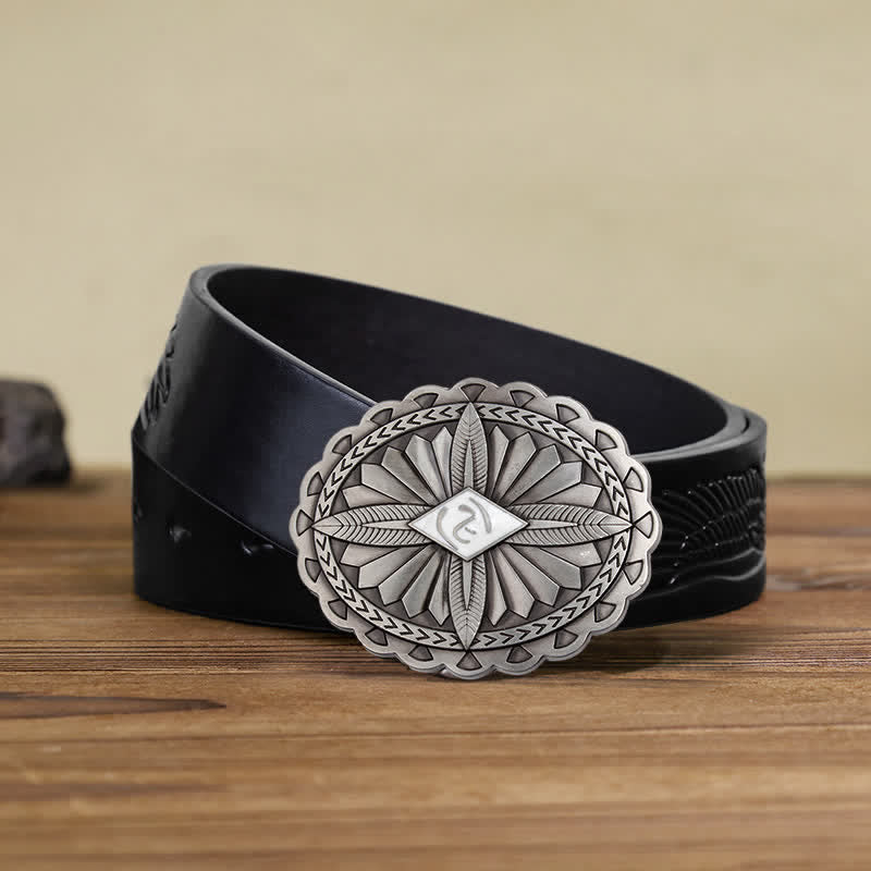 Men's DIY Indian Tribal Cross Totem Buckle Leather Belt - Image 22
