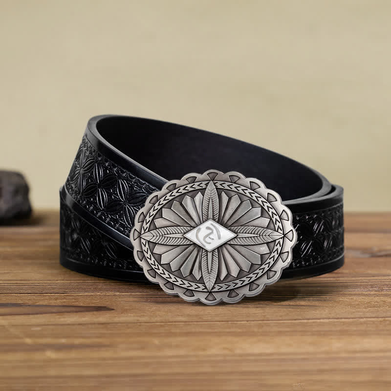 Men's DIY Indian Tribal Cross Totem Buckle Leather Belt - Image 23