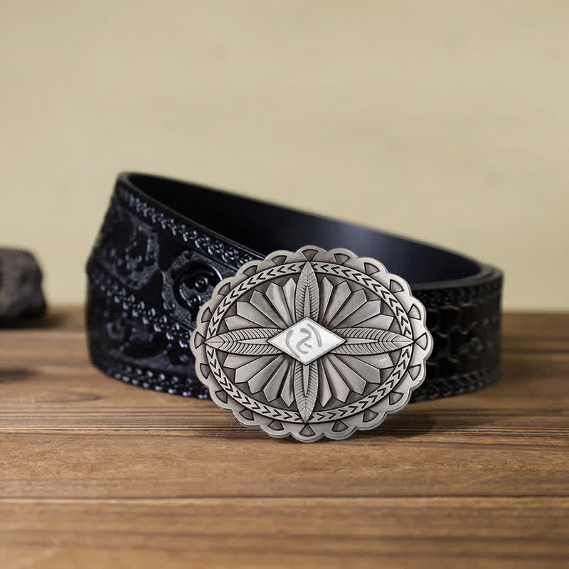 Men's DIY Indian Tribal Cross Totem Buckle Leather Belt - Image 24