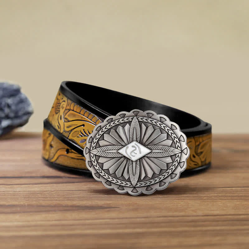 Men's DIY Indian Tribal Cross Totem Buckle Leather Belt - Image 26