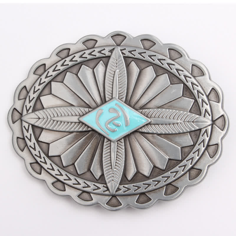 Men's DIY Indian Tribal Cross Totem Buckle Leather Belt - Image 3