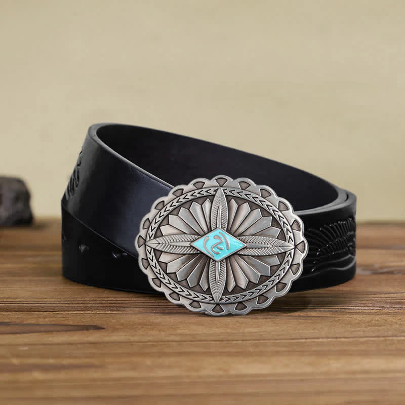 Men's DIY Indian Tribal Cross Totem Buckle Leather Belt - Image 5
