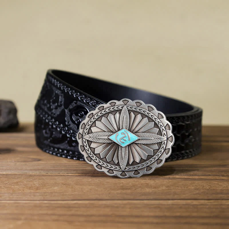 Men's DIY Indian Tribal Cross Totem Buckle Leather Belt - Image 7