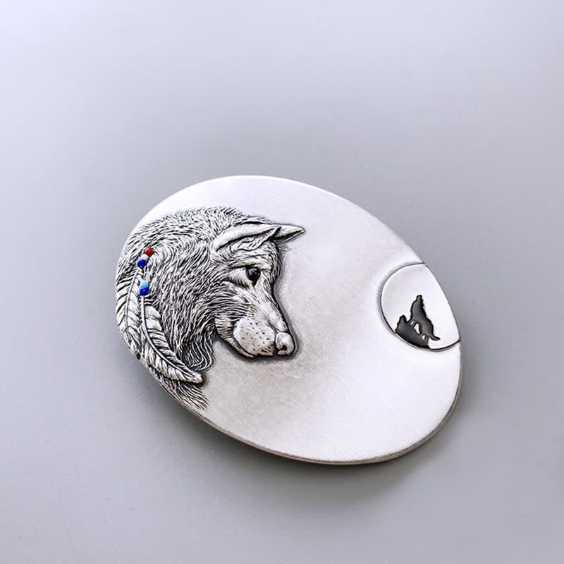 Men's DIY Indian Wolf Buckle Leather Belt - Image 3