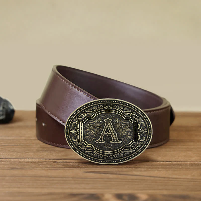 Men's DIY Initial Letter Patterned Buckle Leather Belt - Image 8