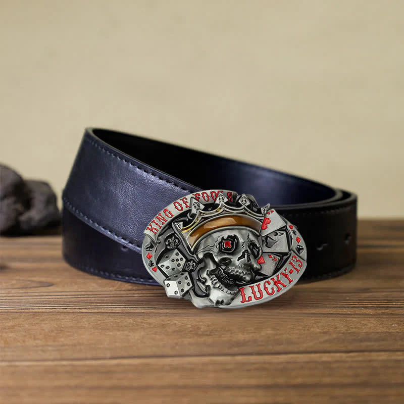 Men's DIY King Of Fools Lucky 13 Buckle Leather Belt - Image 5