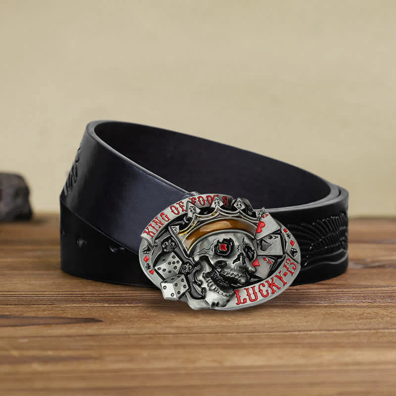 Men's DIY King Of Fools Lucky 13 Buckle Leather Belt - Image 6