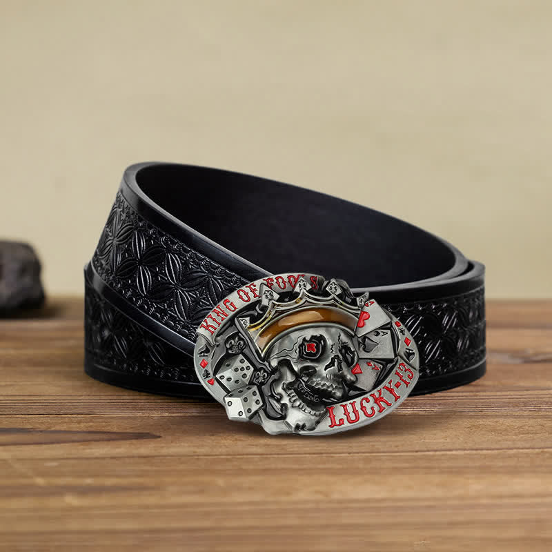 Men's DIY King Of Fools Lucky 13 Buckle Leather Belt - Image 7
