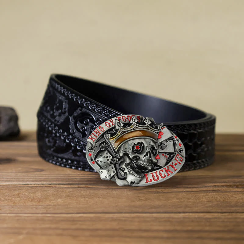 Men's DIY King Of Fools Lucky 13 Buckle Leather Belt - Image 8