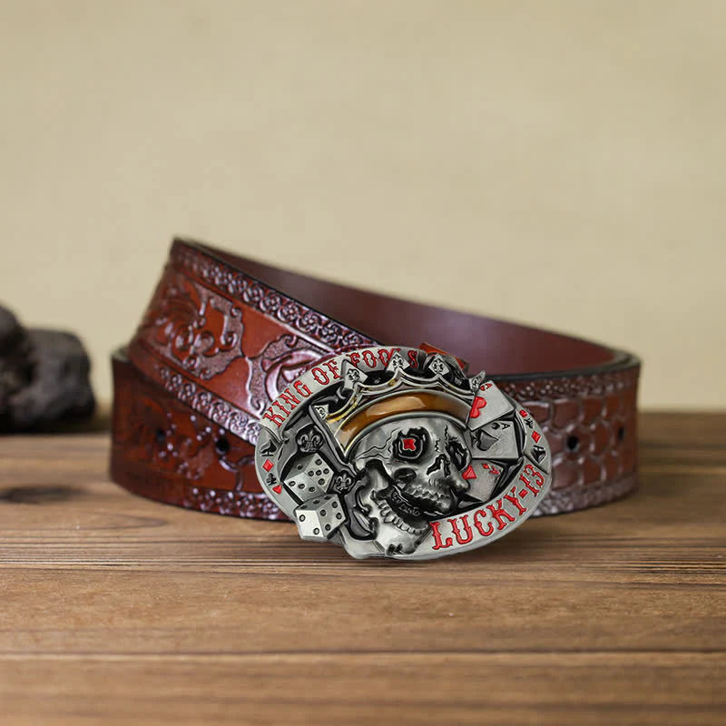 Men's DIY King Of Fools Lucky 13 Buckle Leather Belt - Image 9