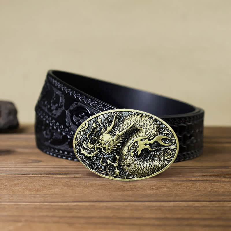 Men's DIY Large Fire Dragon Buckle Leather Belt - Image 15