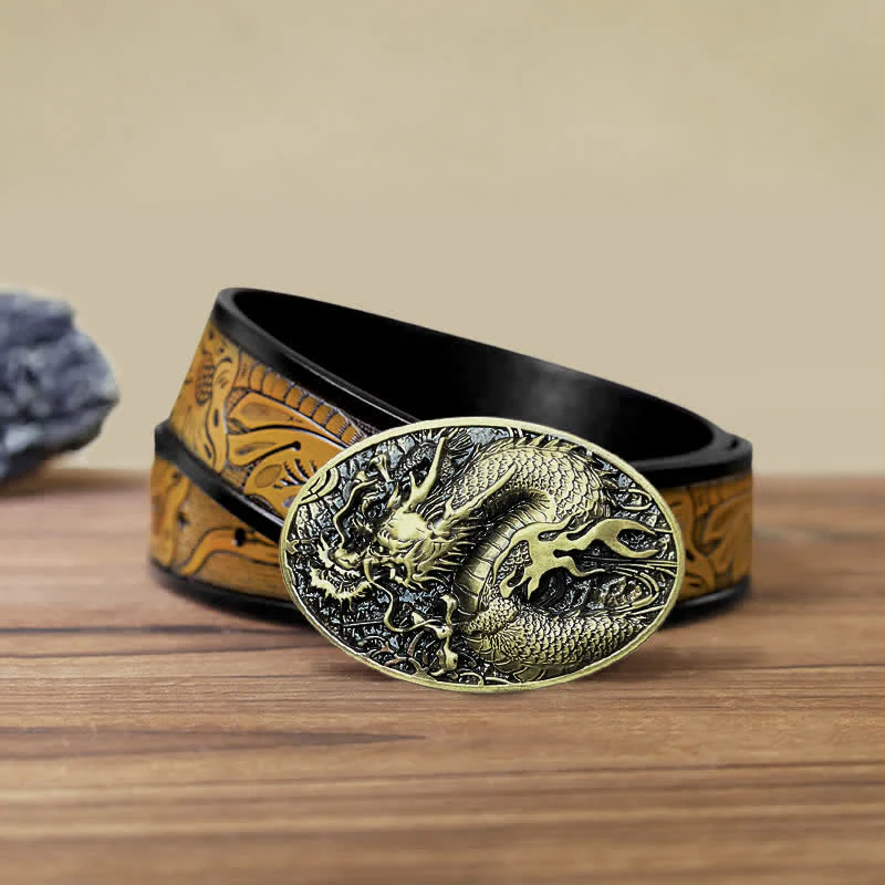 Men's DIY Large Fire Dragon Buckle Leather Belt - Image 21
