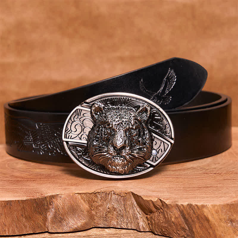 Men's DIY Leopard Head Hidden Folding Knife Leather Belt - Image 8