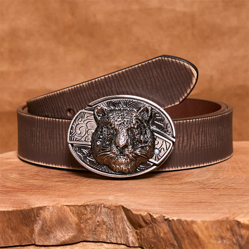 Men's DIY Leopard Head Hidden Folding Knife Leather Belt - Image 9