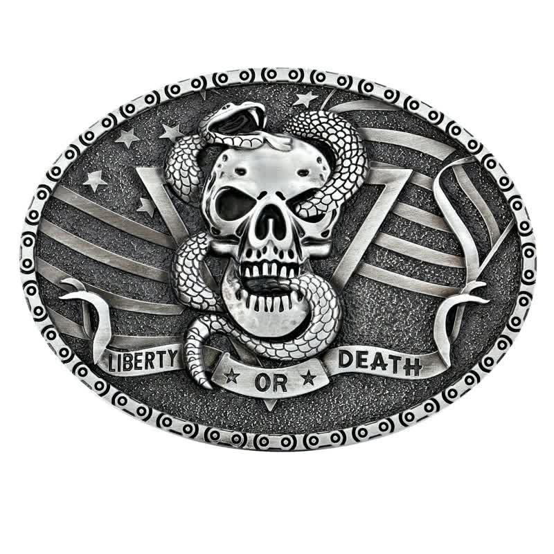 Men's DIY "Liberty or Death" Snake Skull Buckle Leather Belt - Image 3