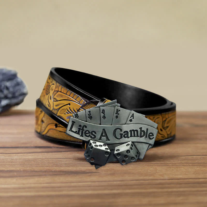 Men's DIY Life's A Gamble Poker Buckle Leather Belt - Image 10
