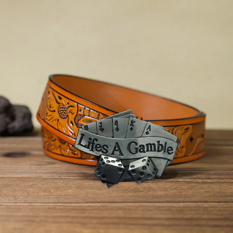 Men's DIY Life's A Gamble Poker Buckle Leather Belt - Image 11