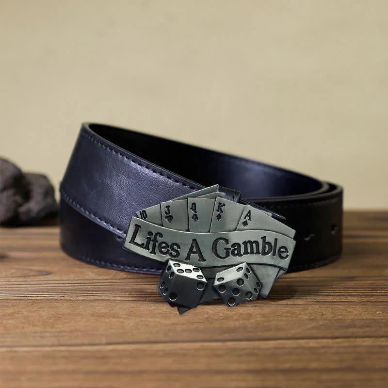 Men's DIY Life's A Gamble Poker Buckle Leather Belt - Image 5