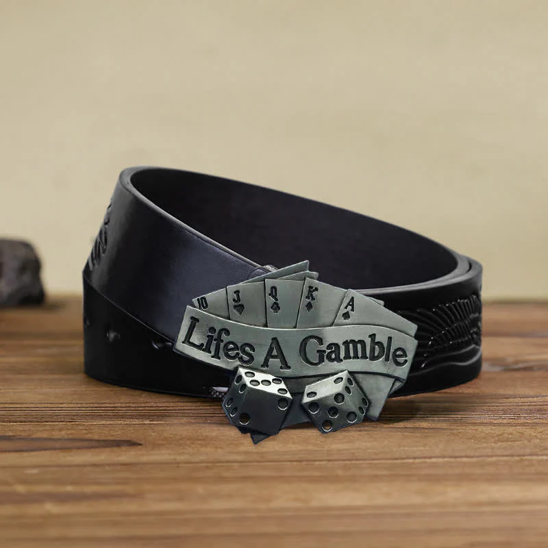 Men's DIY Life's A Gamble Poker Buckle Leather Belt - Image 6