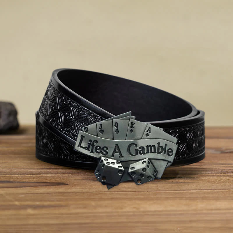 Men's DIY Life's A Gamble Poker Buckle Leather Belt - Image 7