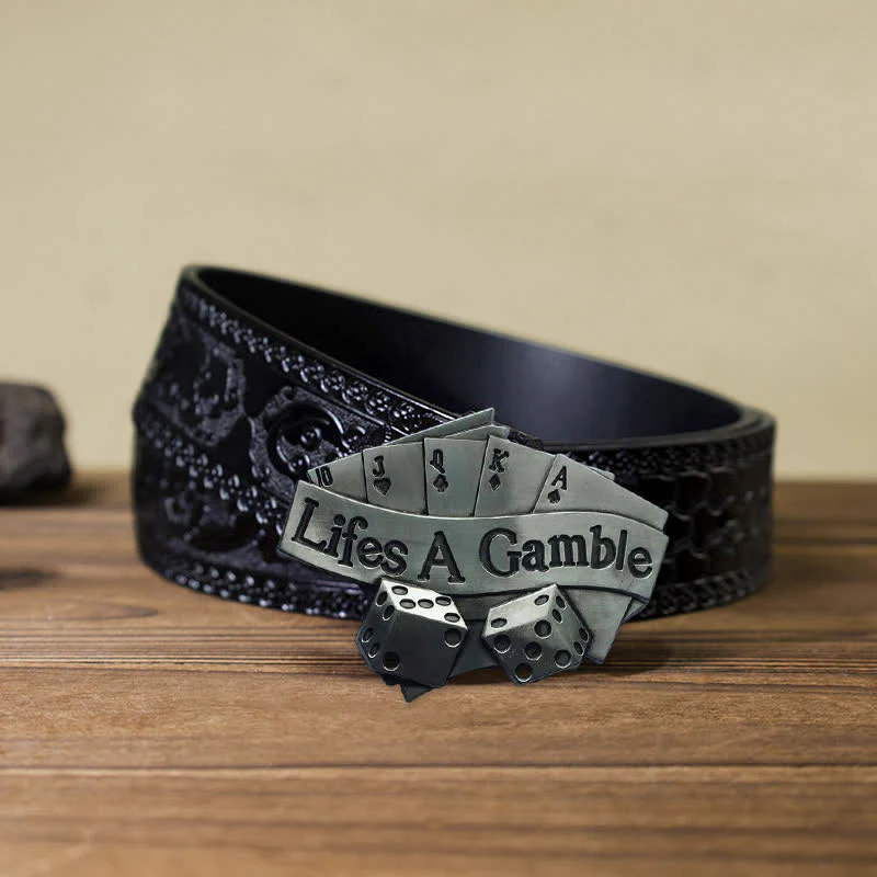 Men's DIY Life's A Gamble Poker Buckle Leather Belt - Image 8