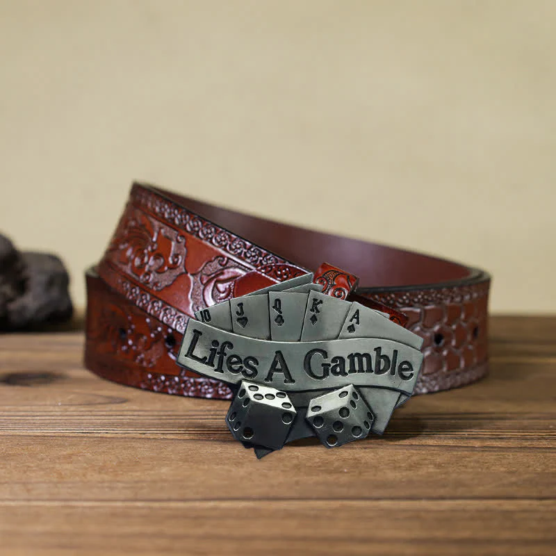 Men's DIY Life's A Gamble Poker Buckle Leather Belt - Image 9