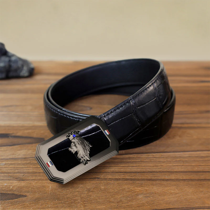 Men's DIY Lion Head Automatic Buckle Leather Belt - Image 15