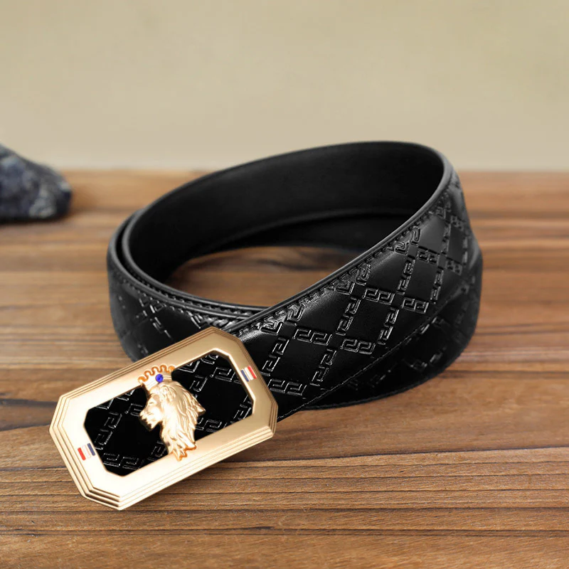 Men's DIY Lion Head Automatic Buckle Leather Belt - Image 4
