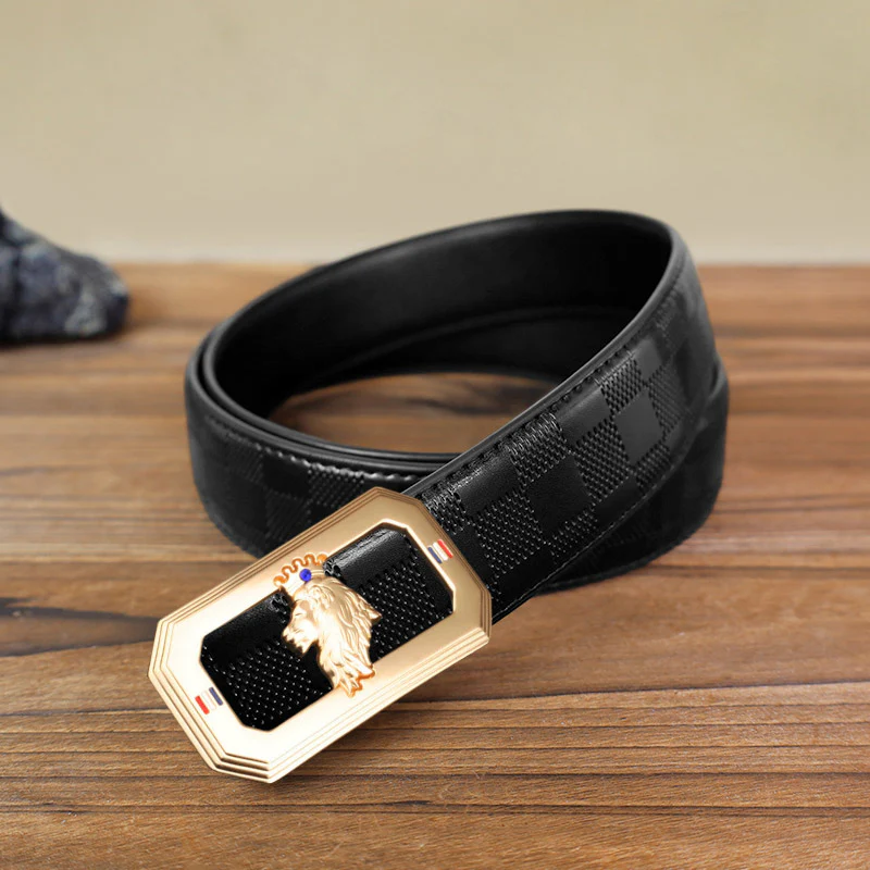 Men's DIY Lion Head Automatic Buckle Leather Belt - Image 7