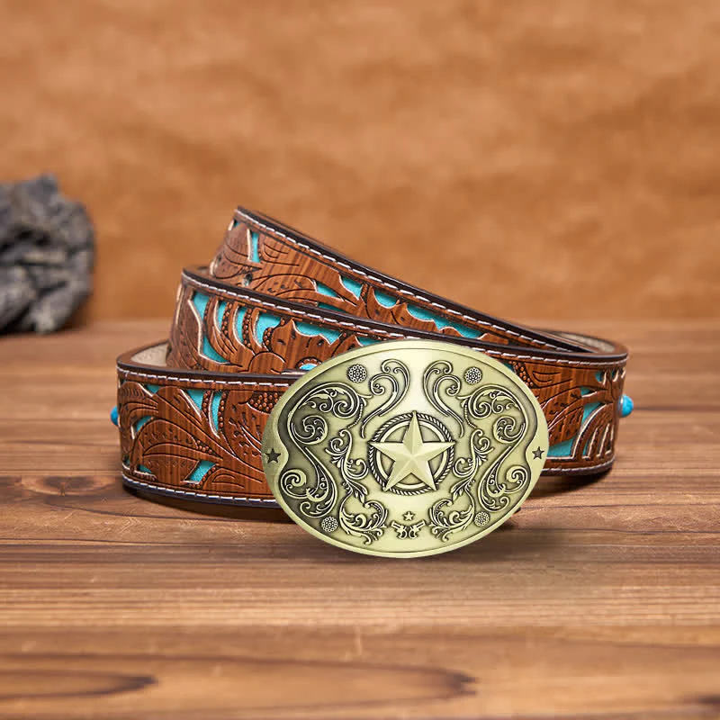 Men's DIY Western Star Creative Beer Holder Buckle Leather Belt - Image 16
