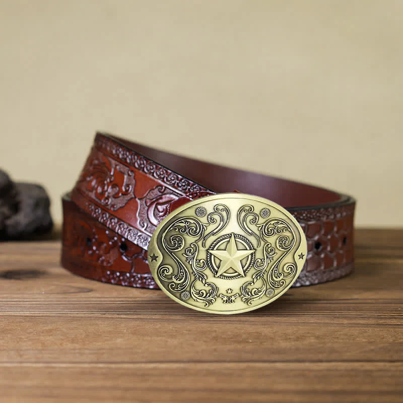 Men's DIY Western Star Creative Beer Holder Buckle Leather Belt - Image 19