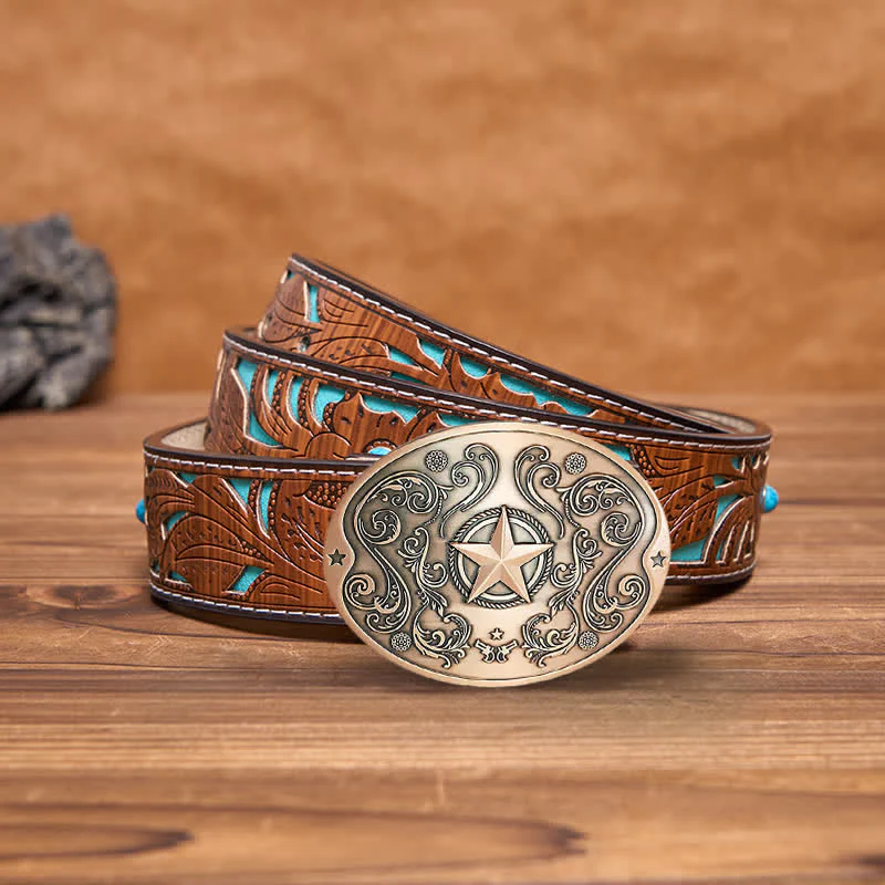Men's DIY Western Star Creative Beer Holder Buckle Leather Belt - Image 22