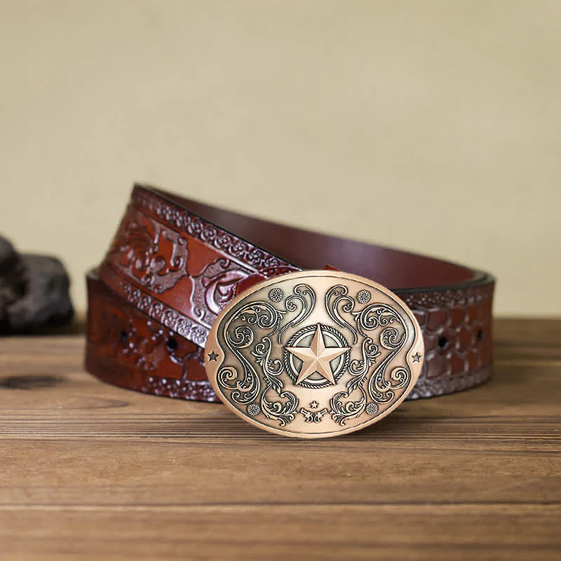Men's DIY Western Star Creative Beer Holder Buckle Leather Belt - Image 25