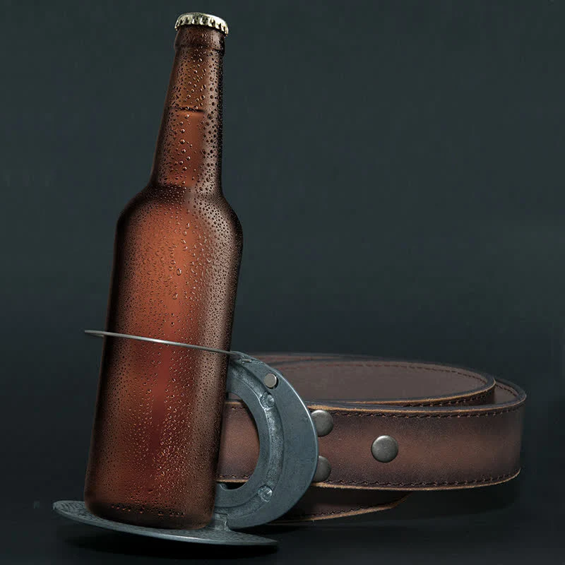 Men's DIY Western Star Creative Beer Holder Buckle Leather Belt - Image 5