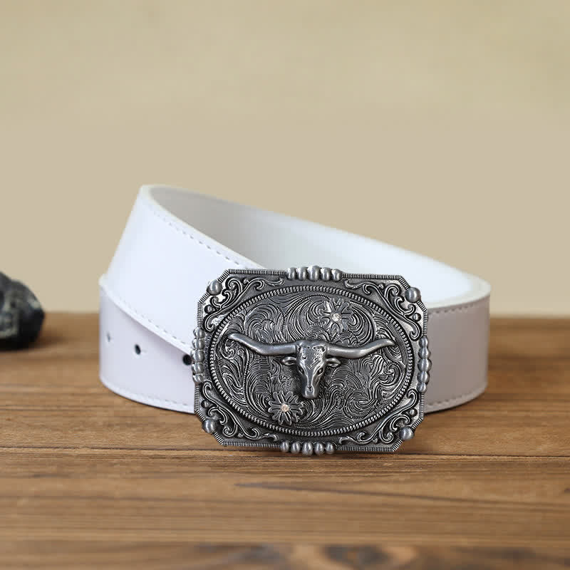 Men's DIY Longhorn Bull Head Buckle Leather Belt - Image 8
