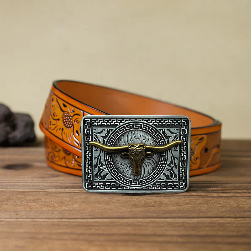 Men's DIY  Weatern Buckle Leather Belt - Image 25