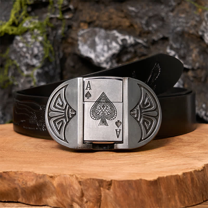 Men's DIY Lucky ACE Poker Leather Belt with Hidden Lighter - Image 5