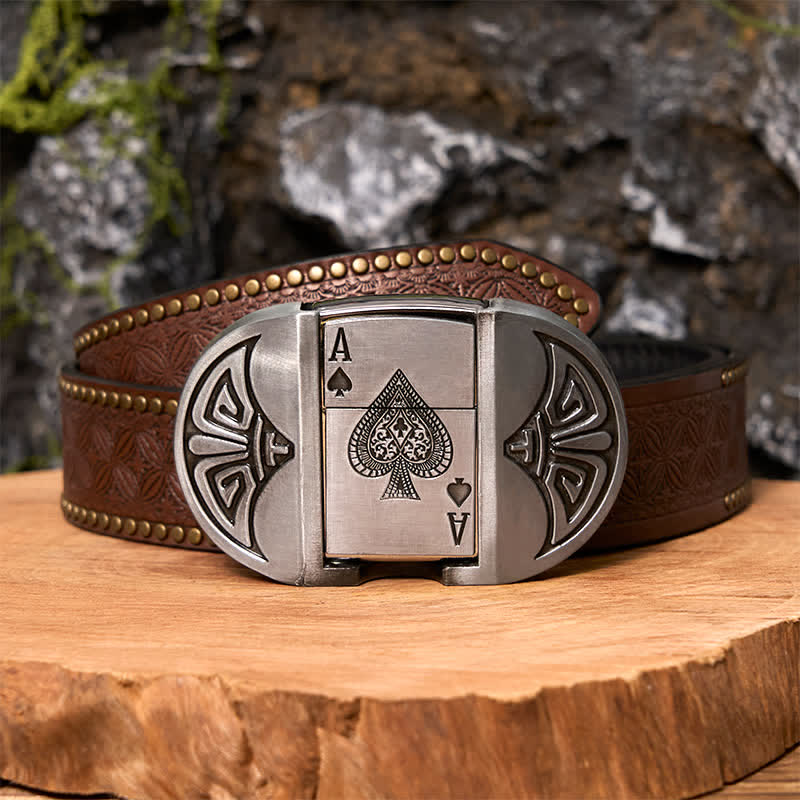 Men's DIY Lucky ACE Poker Leather Belt with Hidden Lighter - Image 7