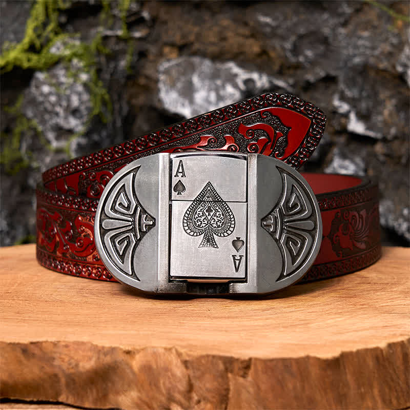 Men's DIY Lucky ACE Poker Leather Belt with Hidden Lighter - Image 9