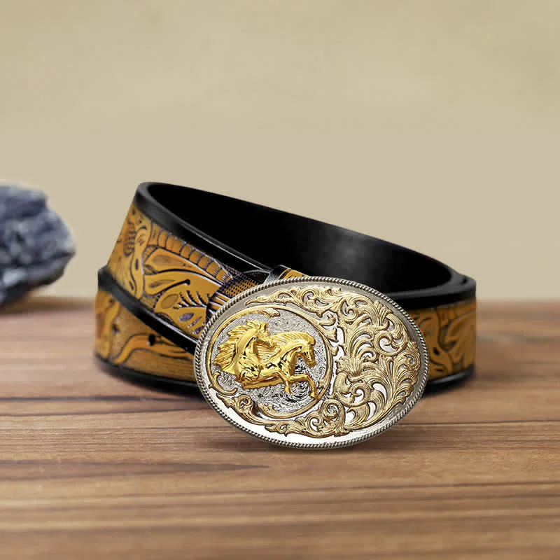 Men's DIY Luxury Gold Horse Head Buckle Leather Belt - Image 11