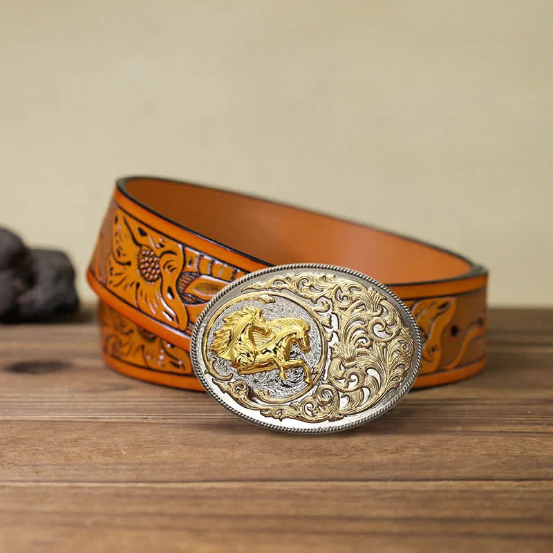 Men's DIY Luxury Gold Horse Head Buckle Leather Belt - Image 12