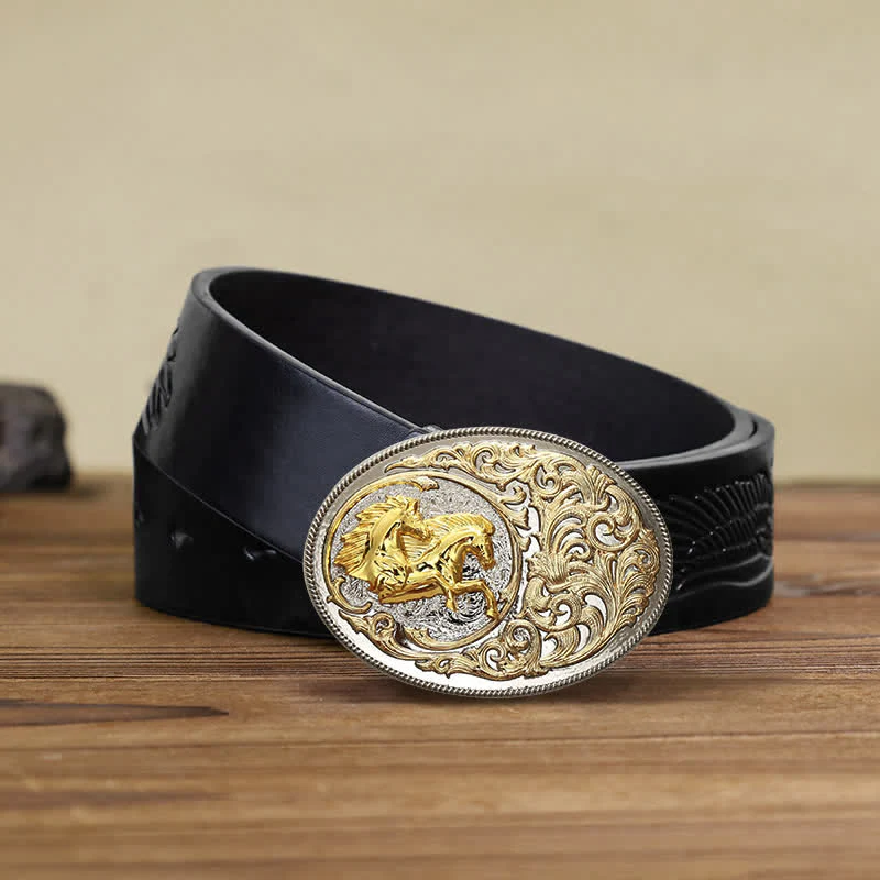 Men's DIY Luxury Gold Horse Head Buckle Leather Belt - Image 7