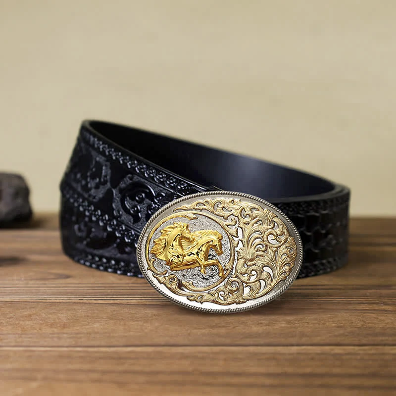 Men's DIY Luxury Gold Horse Head Buckle Leather Belt - Image 9