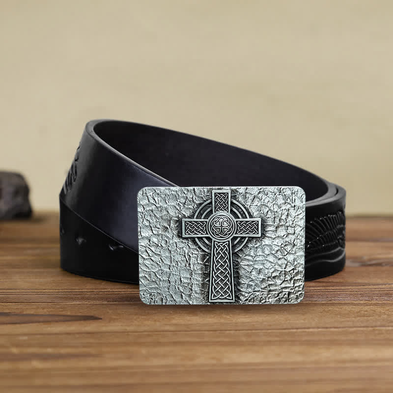 Men's DIY Medievel Style Celtic Cross Buckle Leather Belt - Image 5